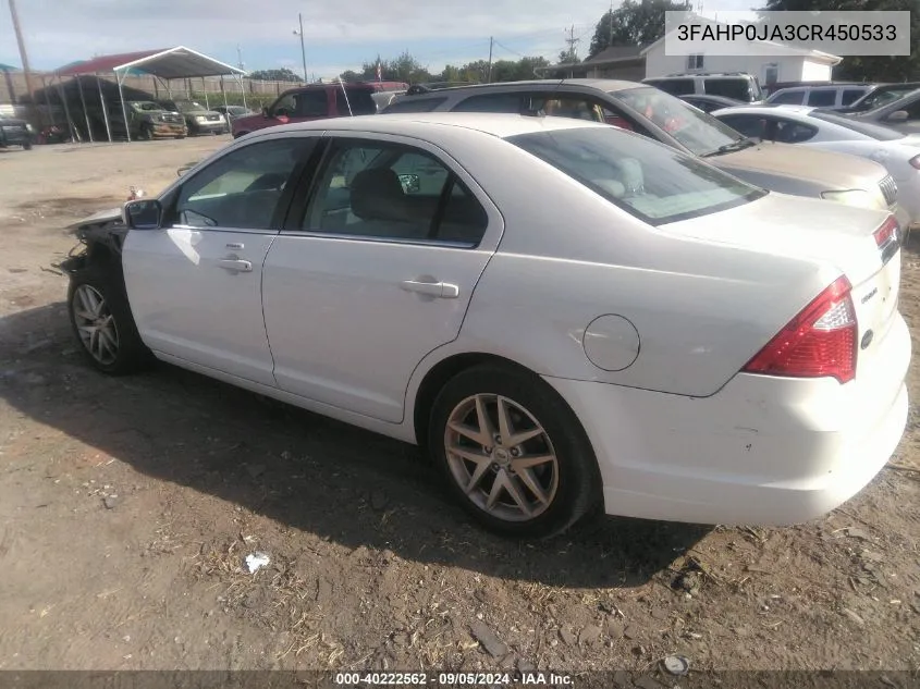 2012 Ford Fusion Sel VIN: 3FAHP0JA3CR450533 Lot: 40222562