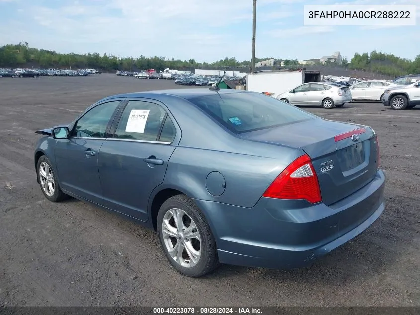 2012 Ford Fusion Se VIN: 3FAHP0HA0CR288222 Lot: 40223078