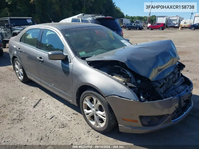 2012 Ford Fusion Se VIN: 3FAHP0HAXCR158738 Lot: 40231520