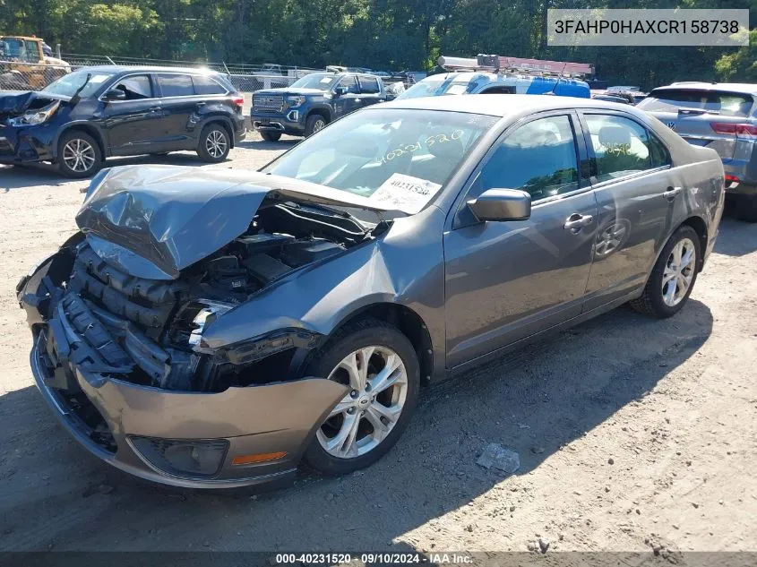 2012 Ford Fusion Se VIN: 3FAHP0HAXCR158738 Lot: 40231520