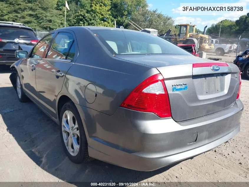 2012 Ford Fusion Se VIN: 3FAHP0HAXCR158738 Lot: 40231520