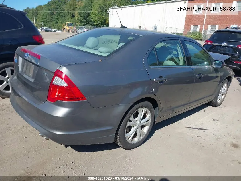 2012 Ford Fusion Se VIN: 3FAHP0HAXCR158738 Lot: 40231520