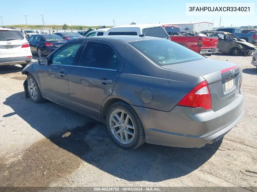 2012 Ford Fusion Sel VIN: 3FAHP0JAXCR334021 Lot: 40234752