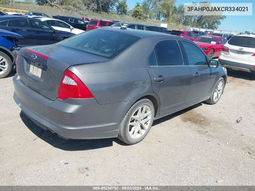 2012 Ford Fusion Sel VIN: 3FAHP0JAXCR334021 Lot: 40234752