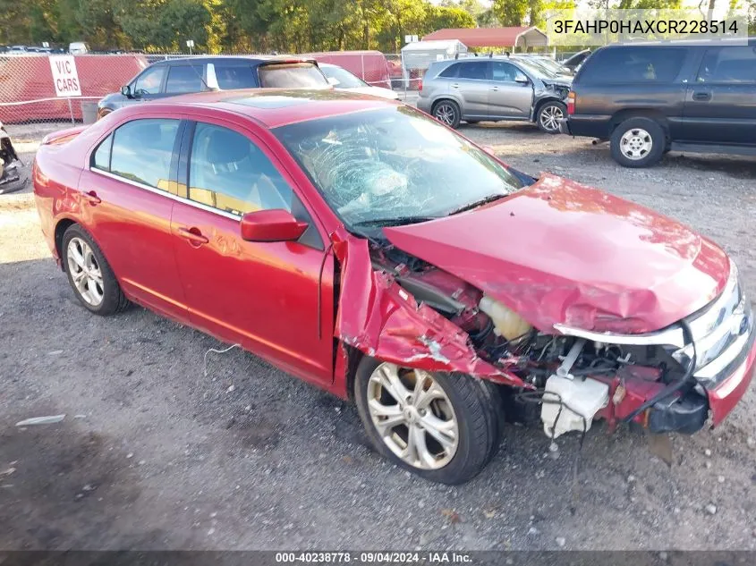 2012 Ford Fusion Se VIN: 3FAHP0HAXCR228514 Lot: 40238778