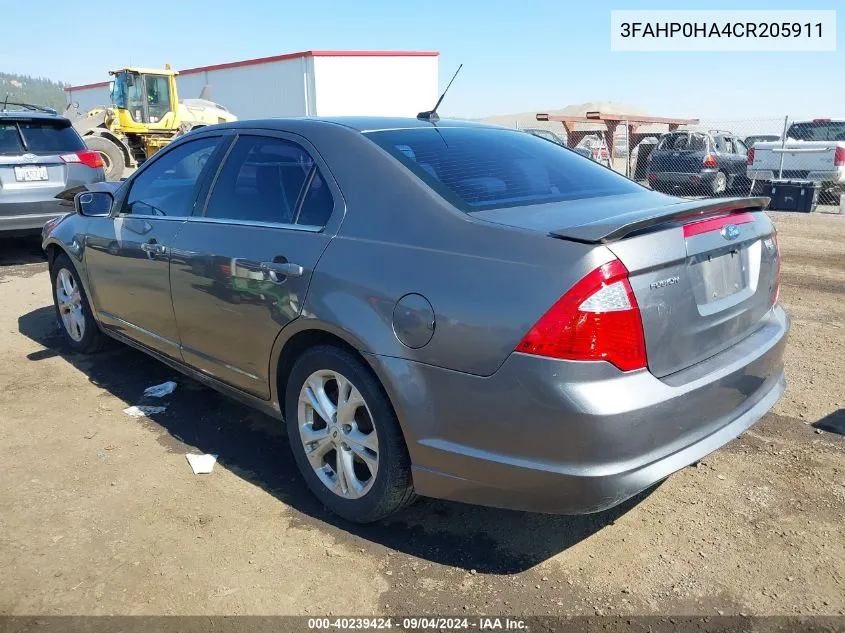 2012 Ford Fusion Se VIN: 3FAHP0HA4CR205911 Lot: 40239424