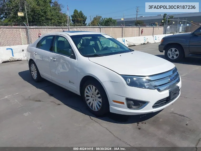 2012 Ford Fusion Hybrid VIN: 3FADP0L30CR187236 Lot: 40241415