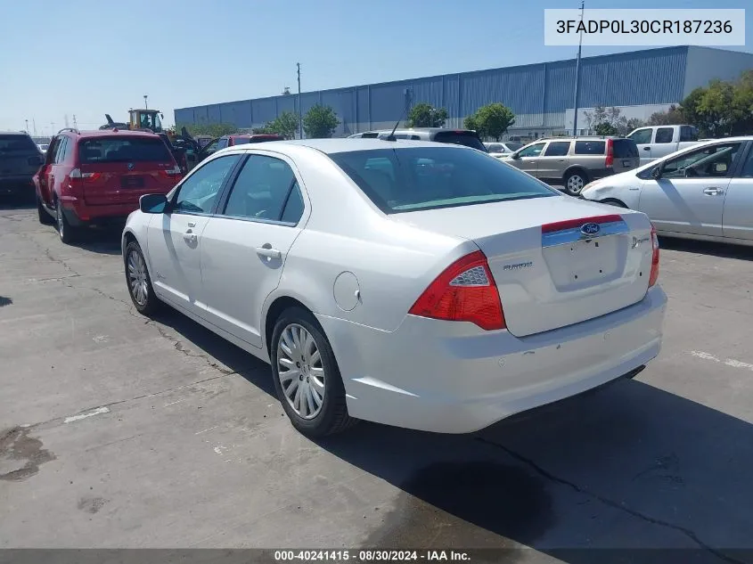 2012 Ford Fusion Hybrid VIN: 3FADP0L30CR187236 Lot: 40241415