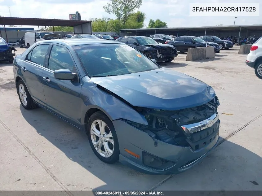 2012 Ford Fusion Se VIN: 3FAHP0HA2CR417528 Lot: 40245011