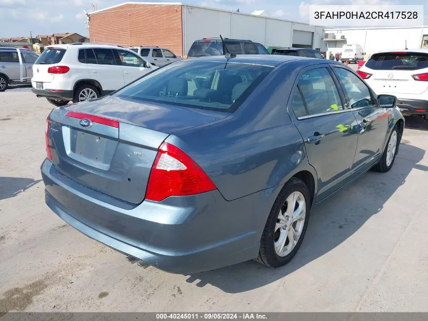 2012 Ford Fusion Se VIN: 3FAHP0HA2CR417528 Lot: 40245011