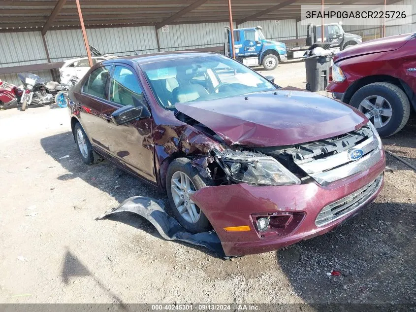 2012 Ford Fusion S VIN: 3FAHP0GA8CR225726 Lot: 40245301