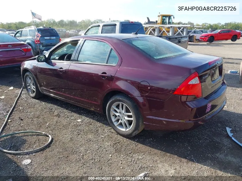 2012 Ford Fusion S VIN: 3FAHP0GA8CR225726 Lot: 40245301