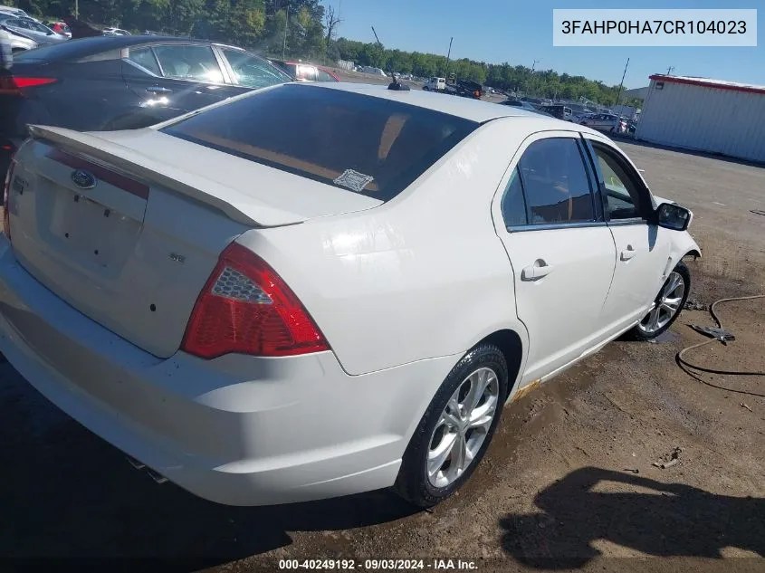 3FAHP0HA7CR104023 2012 Ford Fusion Se