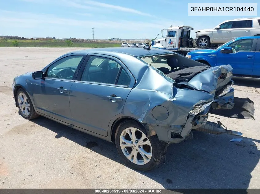 2012 Ford Fusion Se VIN: 3FAHP0HA1CR104440 Lot: 40251519