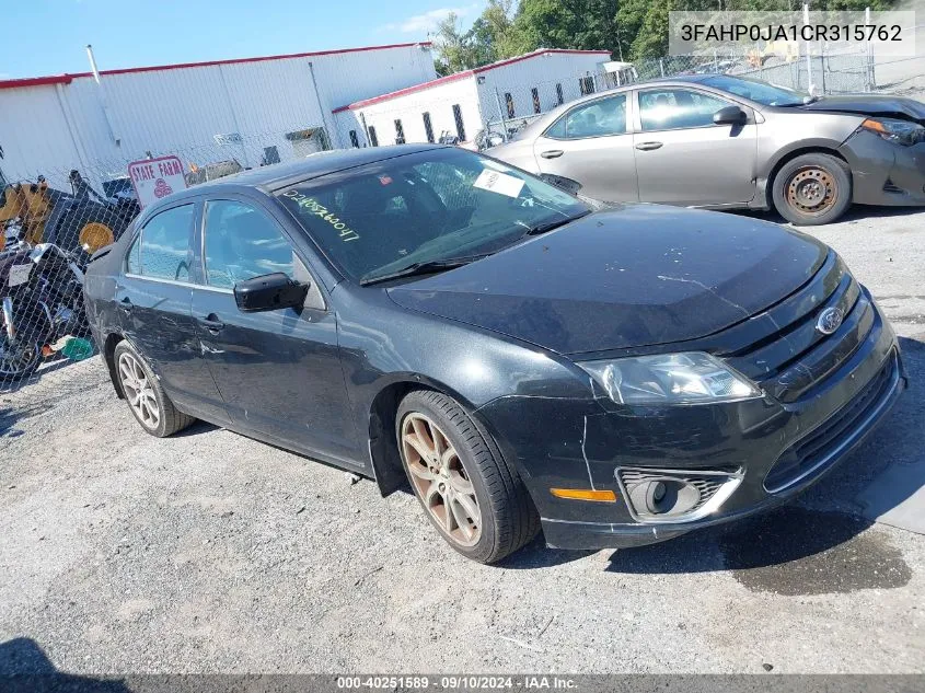 2012 Ford Fusion Sel VIN: 3FAHP0JA1CR315762 Lot: 40251589