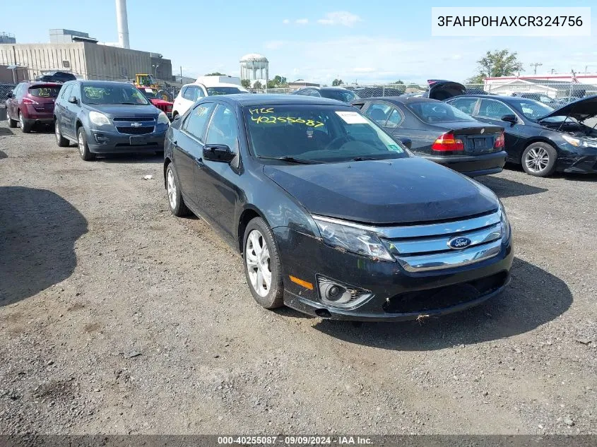 3FAHP0HAXCR324756 2012 Ford Fusion Se