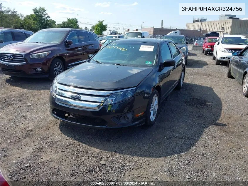 3FAHP0HAXCR324756 2012 Ford Fusion Se