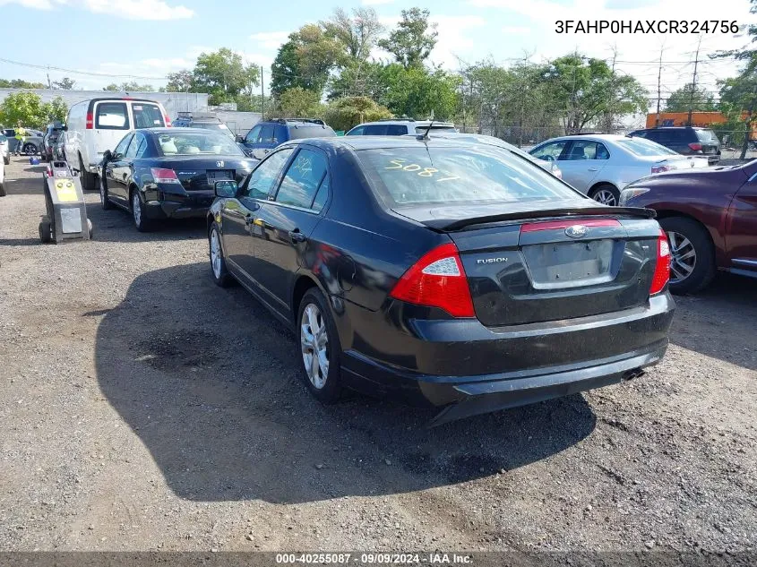 2012 Ford Fusion Se VIN: 3FAHP0HAXCR324756 Lot: 40255087