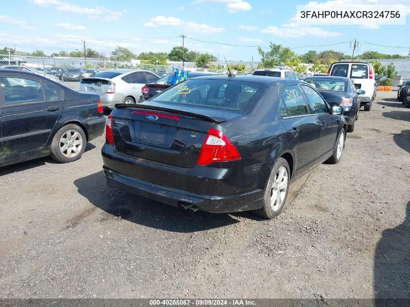 2012 Ford Fusion Se VIN: 3FAHP0HAXCR324756 Lot: 40255087