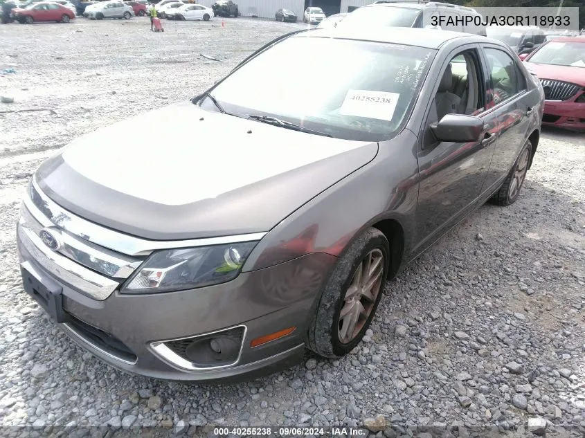 2012 Ford Fusion Sel VIN: 3FAHP0JA3CR118933 Lot: 40255238