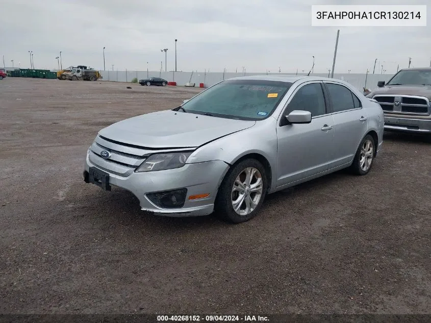 2012 Ford Fusion Se VIN: 3FAHP0HA1CR130214 Lot: 40268152