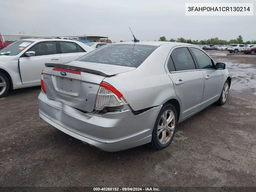 2012 Ford Fusion Se VIN: 3FAHP0HA1CR130214 Lot: 40268152