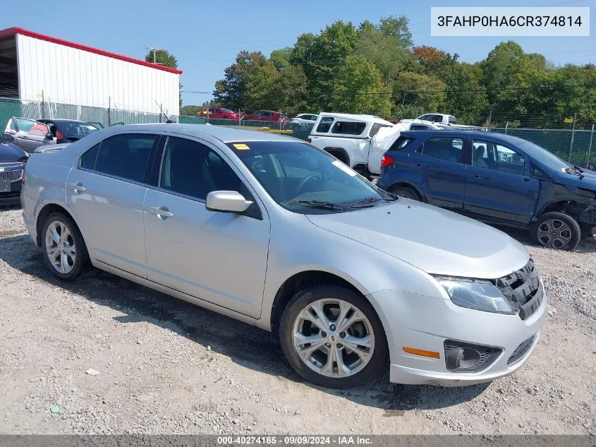 2012 Ford Fusion Se VIN: 3FAHP0HA6CR374814 Lot: 40274185