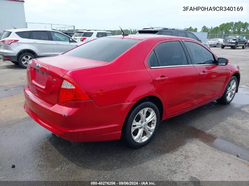 2012 Ford Fusion Se VIN: 3FAHP0HA9CR340169 Lot: 40276206