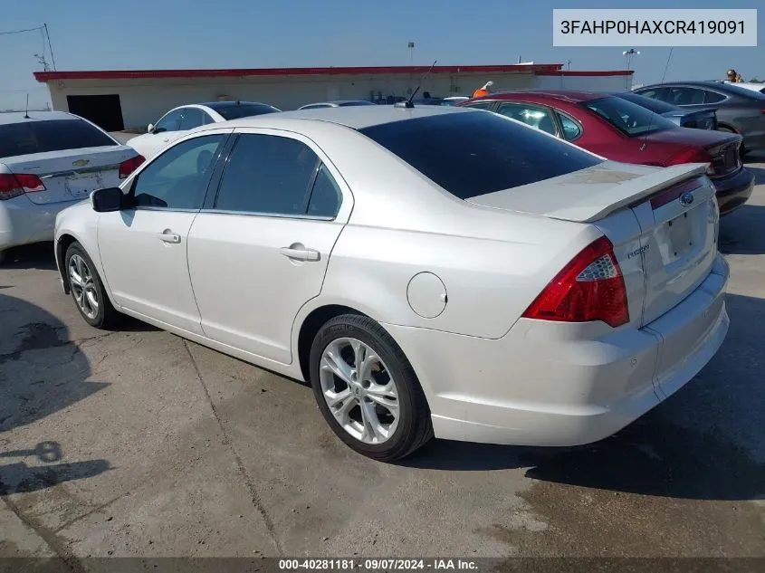 2012 Ford Fusion Se VIN: 3FAHP0HAXCR419091 Lot: 40281181