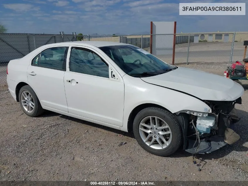 2012 Ford Fusion S VIN: 3FAHP0GA9CR380611 Lot: 40288112