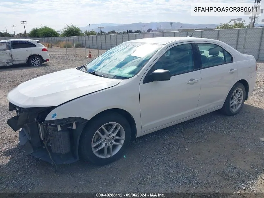 2012 Ford Fusion S VIN: 3FAHP0GA9CR380611 Lot: 40288112