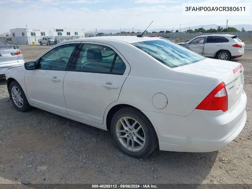 2012 Ford Fusion S VIN: 3FAHP0GA9CR380611 Lot: 40288112