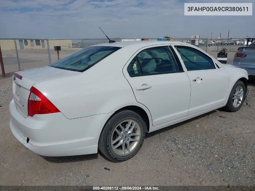 2012 Ford Fusion S VIN: 3FAHP0GA9CR380611 Lot: 40288112