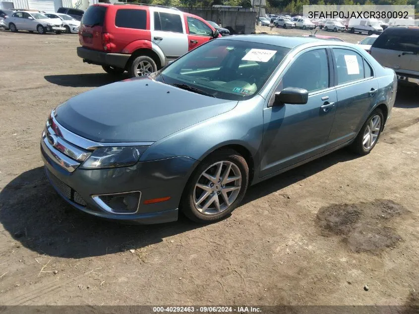 2012 Ford Fusion Sel VIN: 3FAHP0JAXCR380092 Lot: 40292463