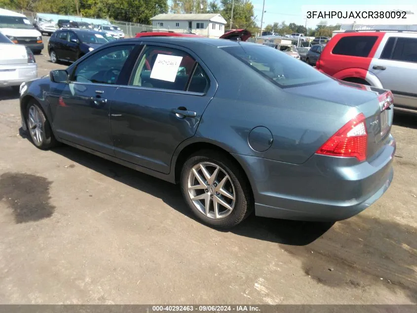 2012 Ford Fusion Sel VIN: 3FAHP0JAXCR380092 Lot: 40292463