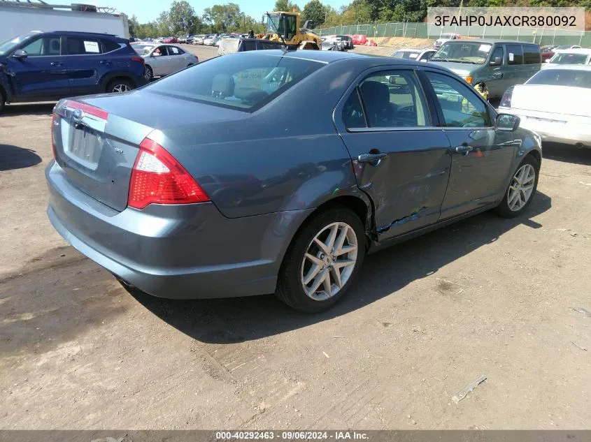 2012 Ford Fusion Sel VIN: 3FAHP0JAXCR380092 Lot: 40292463