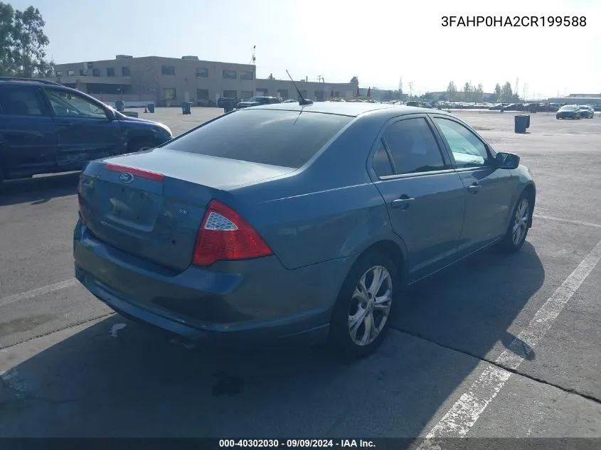 3FAHP0HA2CR199588 2012 Ford Fusion Se