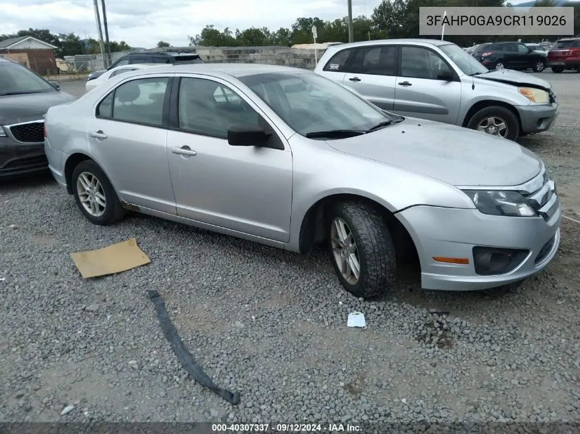 2012 Ford Fusion S VIN: 3FAHP0GA9CR119026 Lot: 40307337