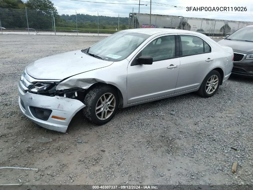 2012 Ford Fusion S VIN: 3FAHP0GA9CR119026 Lot: 40307337