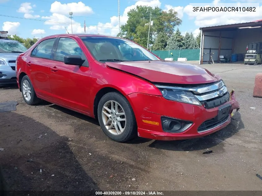 2012 Ford Fusion S VIN: 3FAHP0GA0CR410482 Lot: 40309200