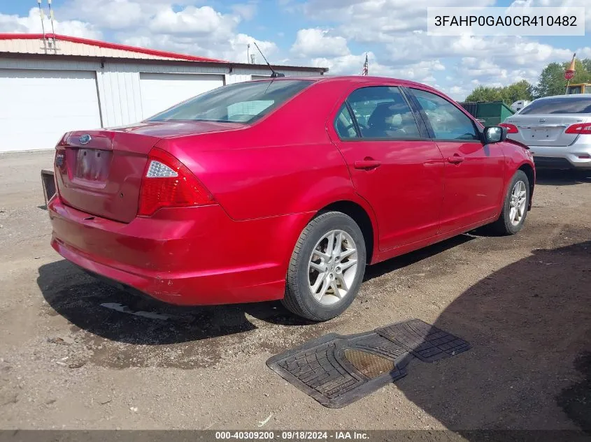 2012 Ford Fusion S VIN: 3FAHP0GA0CR410482 Lot: 40309200