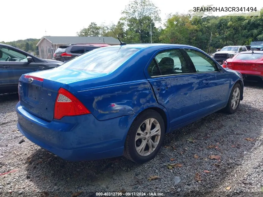 2012 Ford Fusion Se VIN: 3FAHP0HA3CR341494 Lot: 40312795