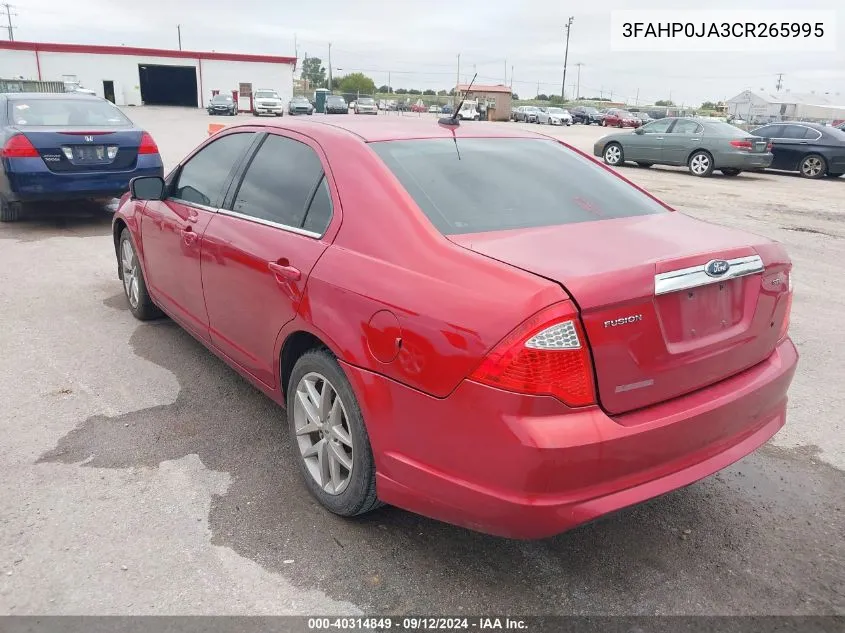 2012 Ford Fusion Sel VIN: 3FAHP0JA3CR265995 Lot: 40314849