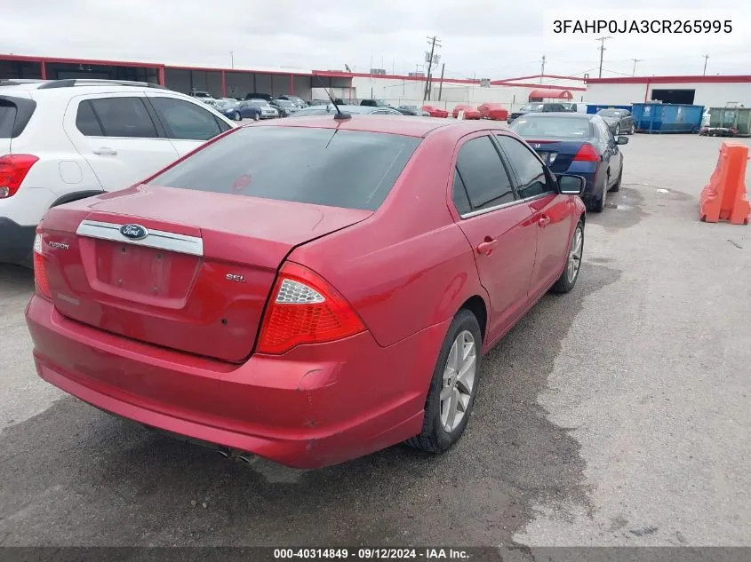 2012 Ford Fusion Sel VIN: 3FAHP0JA3CR265995 Lot: 40314849