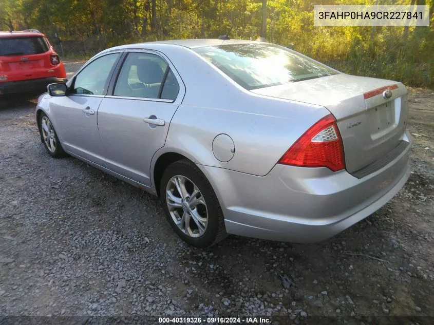 2012 Ford Fusion Se VIN: 3FAHP0HA9CR227841 Lot: 40319326