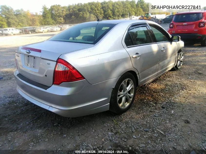 2012 Ford Fusion Se VIN: 3FAHP0HA9CR227841 Lot: 40319326