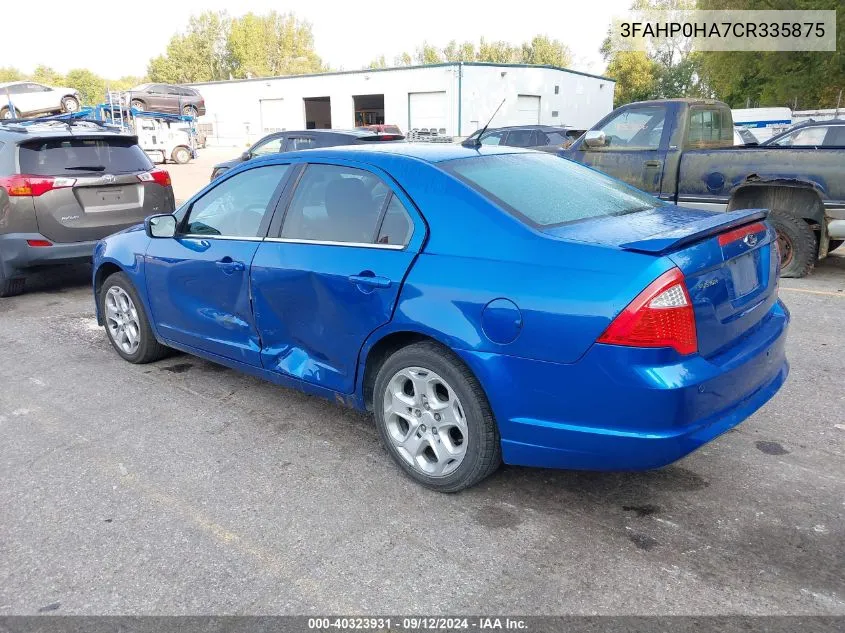 2012 Ford Fusion Se VIN: 3FAHP0HA7CR335875 Lot: 40323931