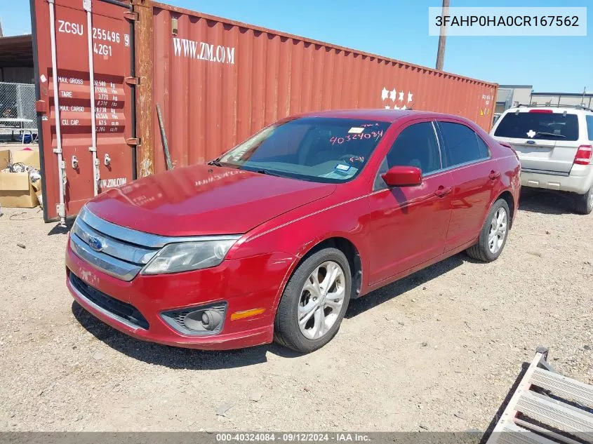 2012 Ford Fusion Se VIN: 3FAHP0HA0CR167562 Lot: 40324084