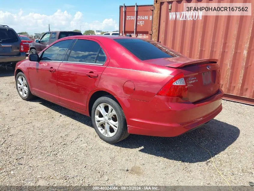 2012 Ford Fusion Se VIN: 3FAHP0HA0CR167562 Lot: 40324084