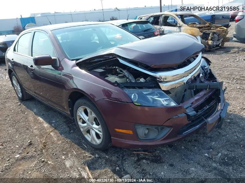 2012 Ford Fusion Se VIN: 3FAHP0HA6CR319585 Lot: 40326730